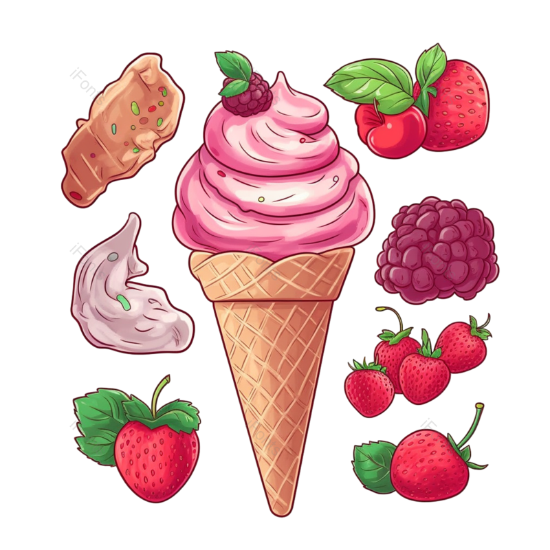 夏天图片,水果元素,小吃PNG,牛奶免抠素材